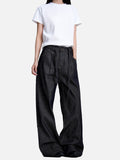 DAXUEN dark indigo raw denim wide-leg jeans with drawstring detail