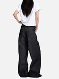 DAXUEN dark indigo raw denim wide-leg jeans with drawstring detail