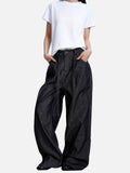 DAXUEN dark indigo raw denim wide-leg jeans with drawstring detail