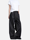 DAXUEN dark indigo raw denim wide-leg jeans with drawstring detail
