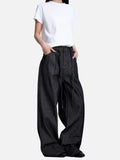 DAXUEN dark indigo raw denim wide-leg jeans with drawstring detail
