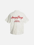 DAXUEN cream oversized striped button-up shirt with red embroidery