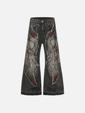 DAXUEN washed black distressed flame-embroidered wide-leg jeans