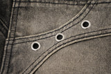 DAXUEN washed black distressed flame-embroidered wide-leg jeans