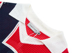 DAXUEN red oversized mesh polo with navy cross graphic