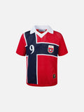 DAXUEN red oversized mesh polo with navy cross graphic