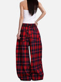 DAXUEN red plaid wide-leg casual pants