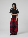 DAXUEN black balloon leg striped casual pants — model photo