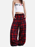 DAXUEN red plaid wide-leg casual pants