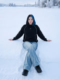 DAXUEN Reflective piping long sleeve top in black and grey — model photo
