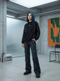 DAXUEN Reflective piping long sleeve top in black and grey — model photo