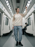 DAXUEN cream reflective RUN graphic long-sleeve top — model photo