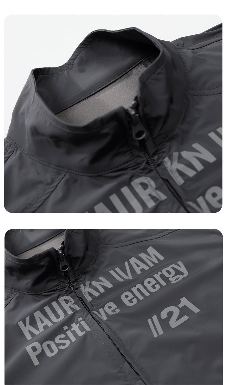 Reflective Text Graphic Stand-Collar Jacket