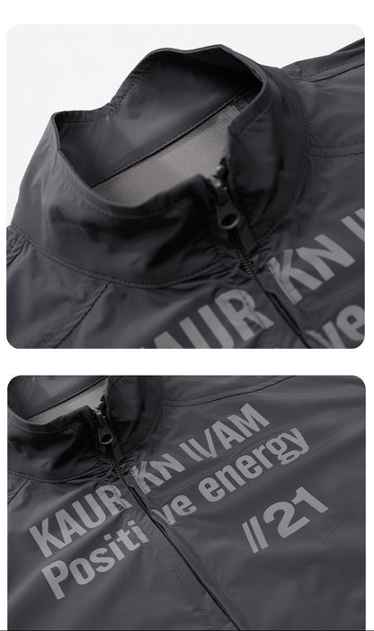 Reflective Text Graphic Stand-Collar Jacket