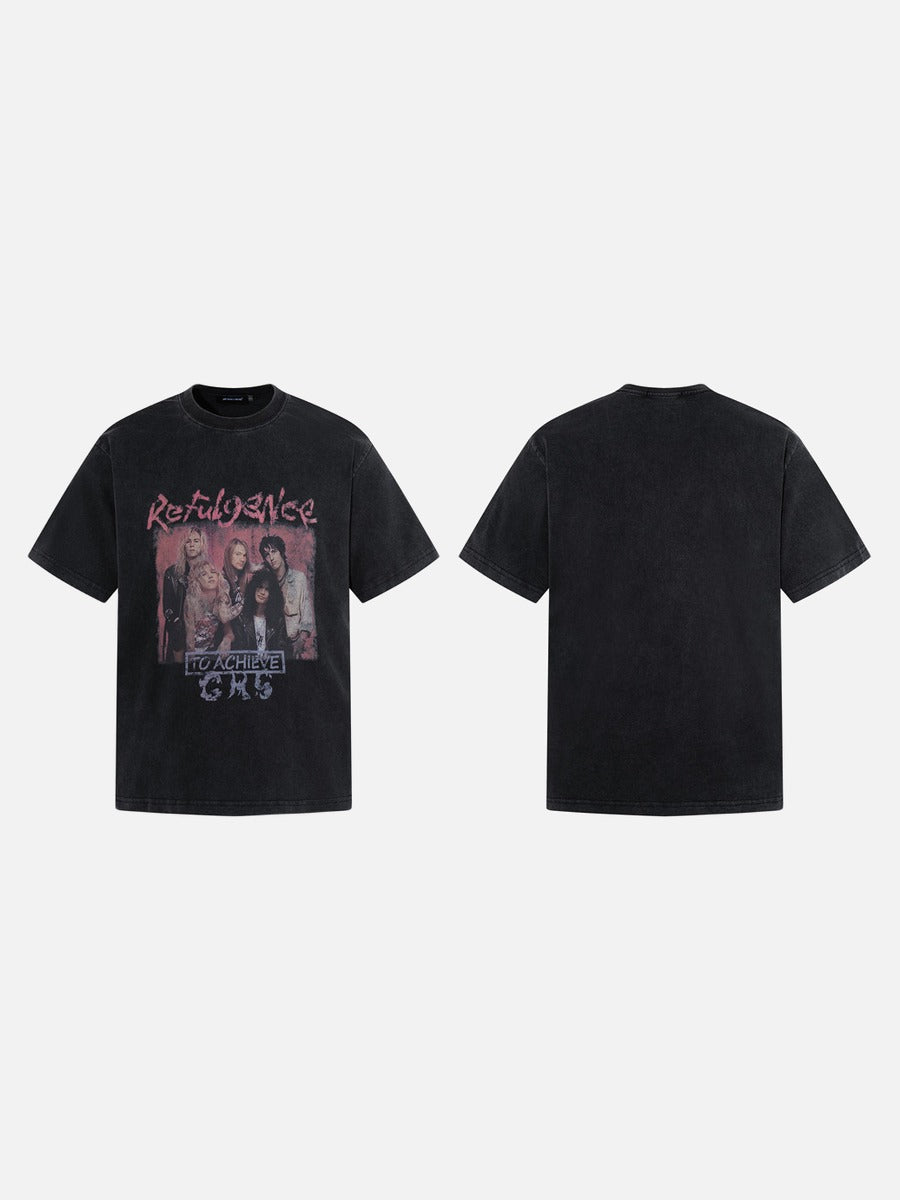 DAXUEN Washed black graphic t-shirt with band print