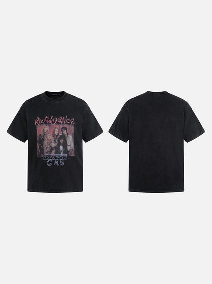 DAXUEN Washed black graphic t-shirt with band print