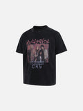 DAXUEN Washed black graphic t-shirt with band print