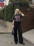 DAXUEN Washed black graphic t-shirt with band print — model photo