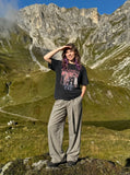 DAXUEN Washed black graphic t-shirt with band print — model photo