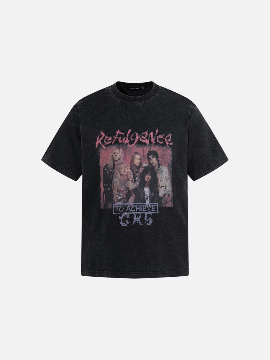 DAXUEN Washed black graphic t-shirt with band print