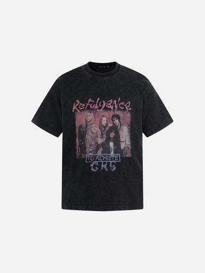 DAXUEN Washed black graphic t-shirt with band print