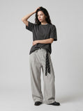 DAXUEN apricot two-piece matching linen set — model photo