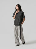 DAXUEN apricot two-piece matching linen set — model photo