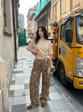 DAXUEN apricot two-piece matching linen set — model photo