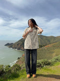 DAXUEN Relaxed bamboo leaf print short-sleeved shirt — model photo