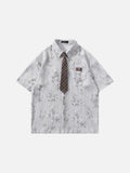 DAXUEN Relaxed bamboo leaf print short-sleeved shirt