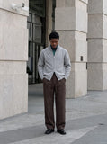 DAXUEN black relaxed wide-leg linen trousers — model photo