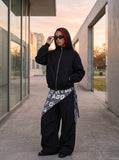 DAXUEN Oversized bomber jacket in grey heather and black — model photo