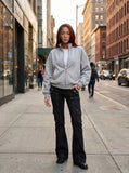 DAXUEN Oversized bomber jacket in grey heather and black — model photo