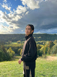 DAXUEN Oversized bomber jacket in grey heather and black — model photo