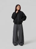 DAXUEN Oversized bomber jacket in grey heather and black — model photo