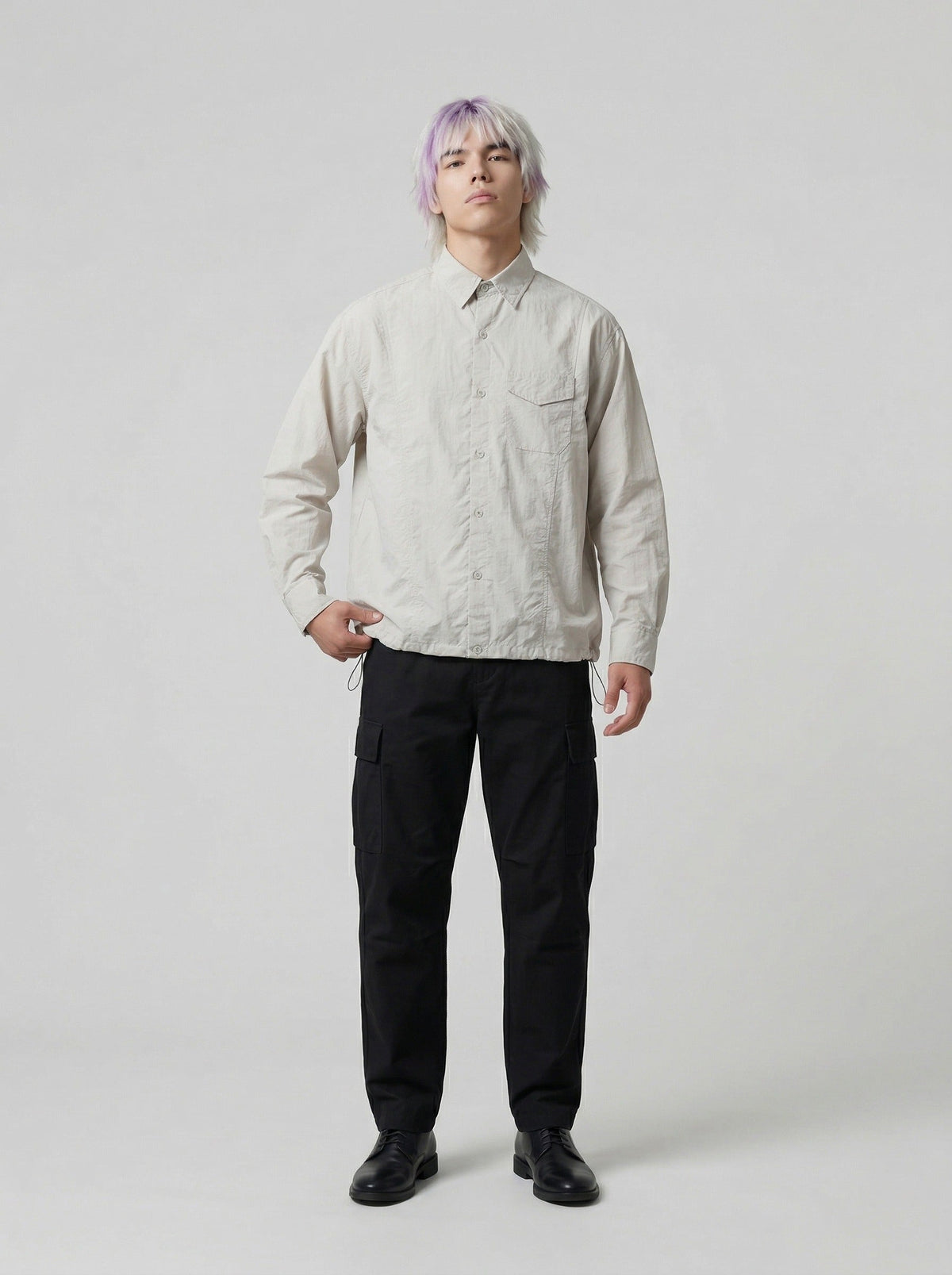 DAXUEN Relaxed long-sleeved button-up shirt — model photo