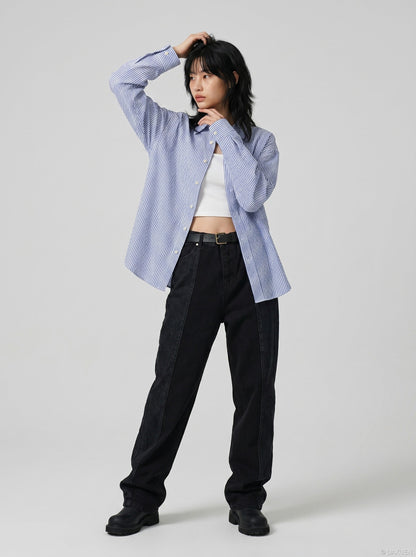 DAXUEN Relaxed fit black panel pants — model photo