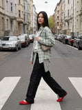 DAXUEN Relaxed fit black panel pants — model photo