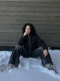DAXUEN Unisex relaxed fit bomber jacket with pockets — model photo