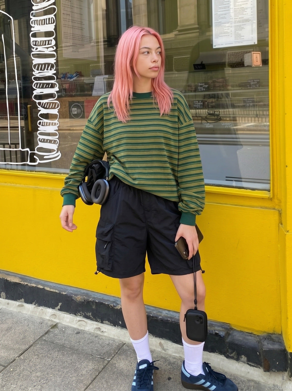 DAXUEN Relaxed fit cargo shorts in solid colours — model photo