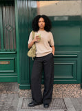 DAXUEN khaki relaxed-fit knit top — model photo