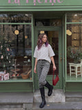 DAXUEN Short-sleeved plaid button-up shirt — model photo