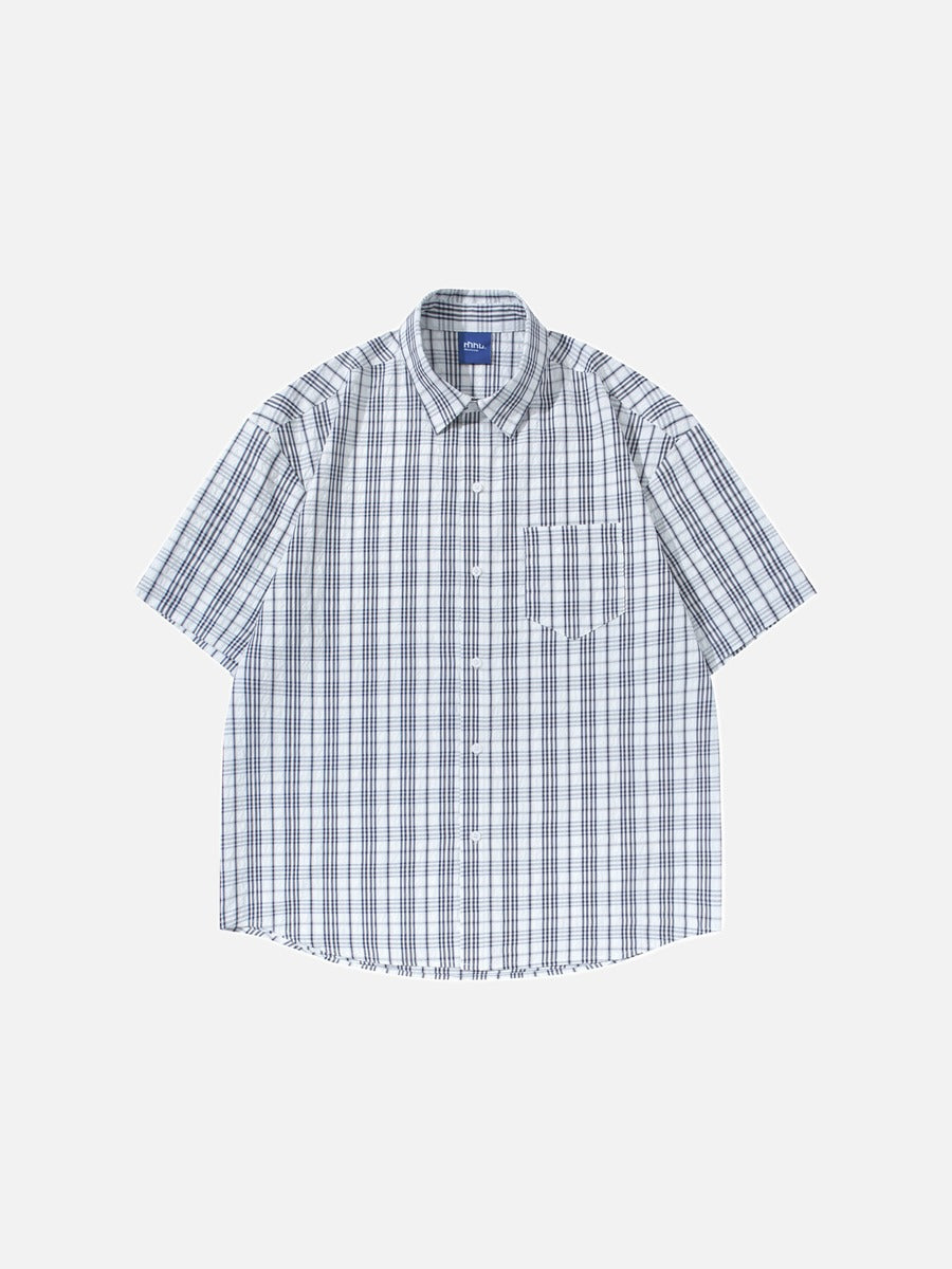 DAXUEN Short-sleeved plaid button-up shirt