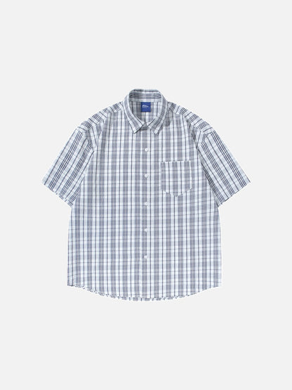 DAXUEN Short-sleeved plaid button-up shirt