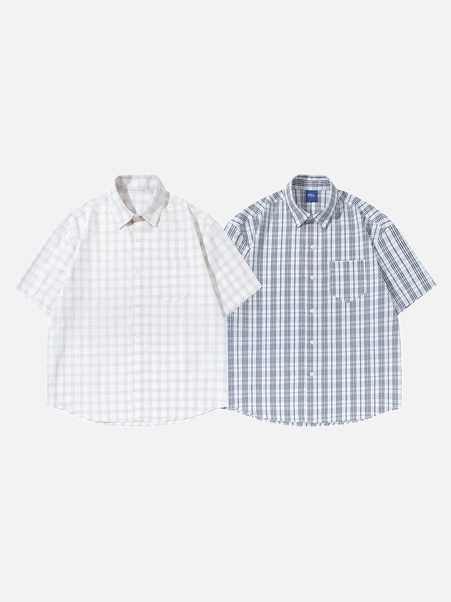 DAXUEN Short-sleeved plaid button-up shirt