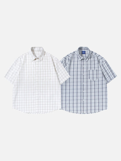 DAXUEN Short-sleeved plaid button-up shirt