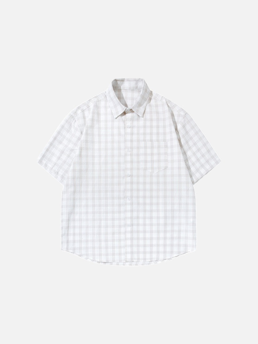 DAXUEN Short-sleeved plaid button-up shirt