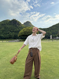 DAXUEN Short-sleeved plaid button-up shirt — model photo