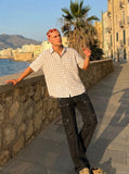 DAXUEN Short-sleeved plaid button-up shirt — model photo