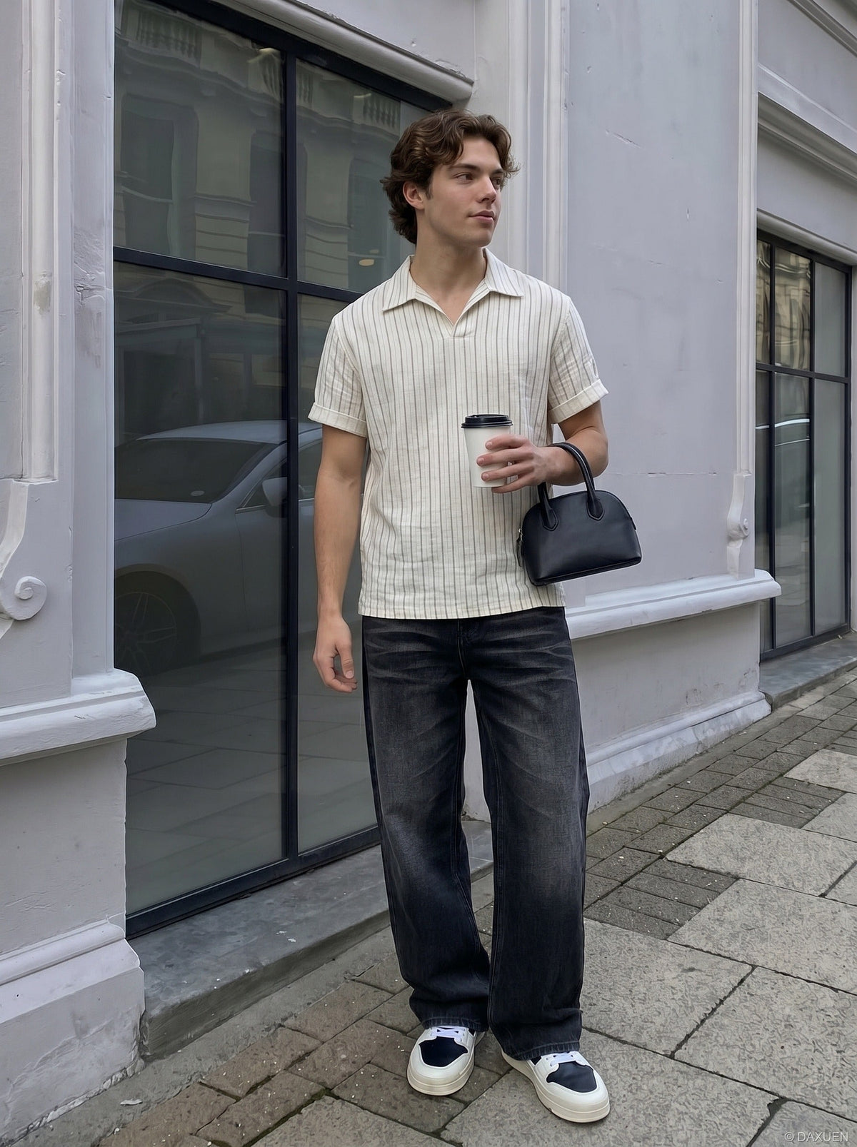DAXUEN Relaxed-fit short-sleeved polo shirt with stripes — model photo